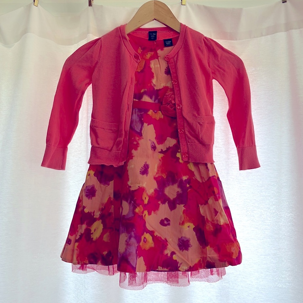 little girls dress and cardigan